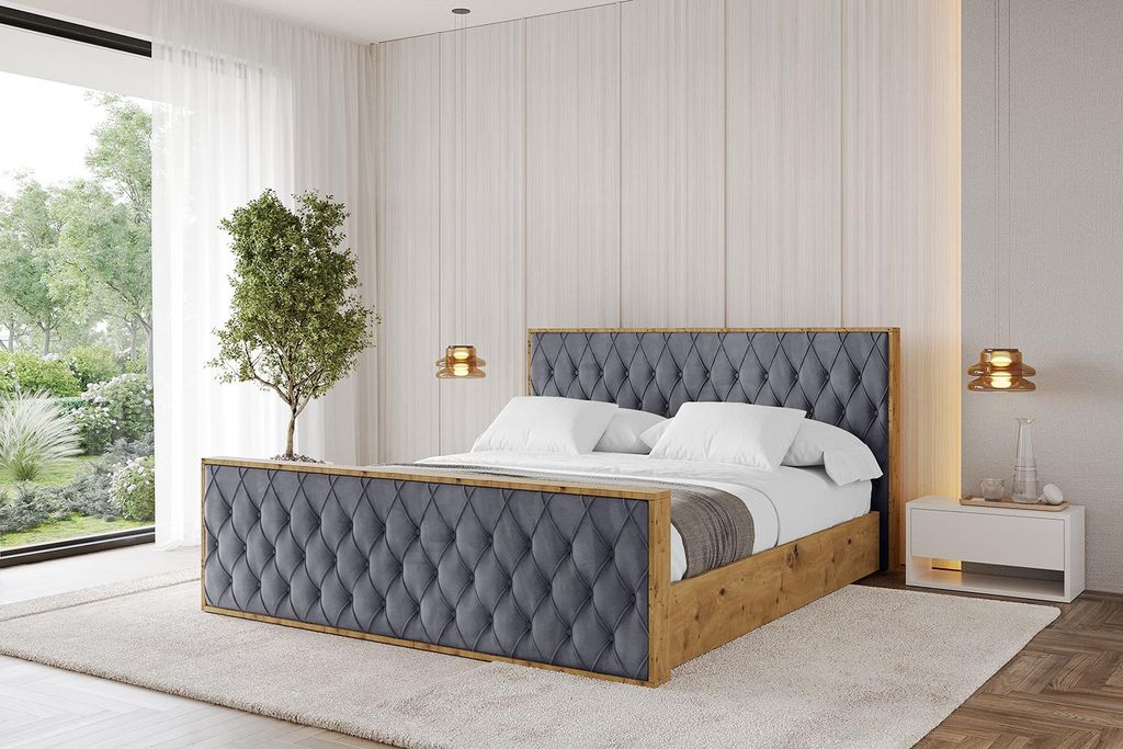 ALTDECOR Polsterbett mit Bettkasten - ENZO5-Z - 200x200 Dunkelgrau Casablanca- Bett mit Matratze H3/H4, Kopfteil und Fußteil, Boxbett, Doppelbett ...