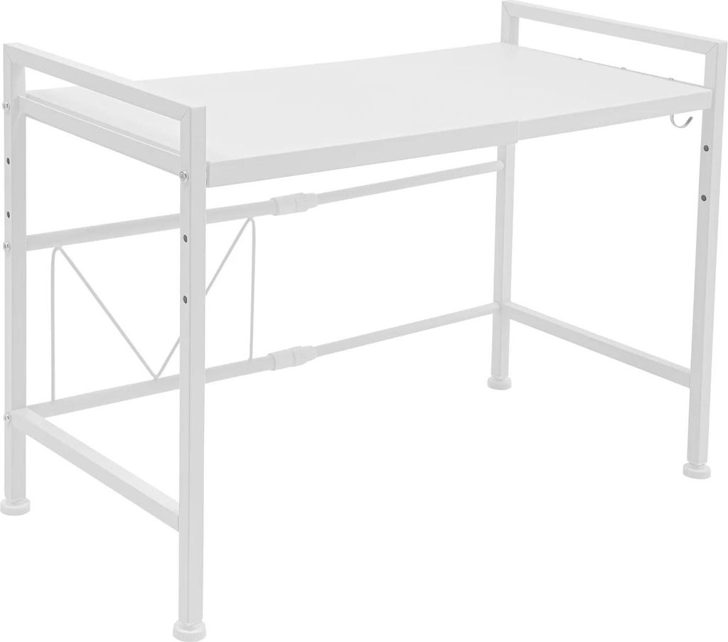 Mikrowellenregal - Mikrowellenständer - 2 Ebenen - Ausziehbar - Verstellbare Größe - 3 Haken - Arbeitsplatten-Organizer - Metall - Weiß