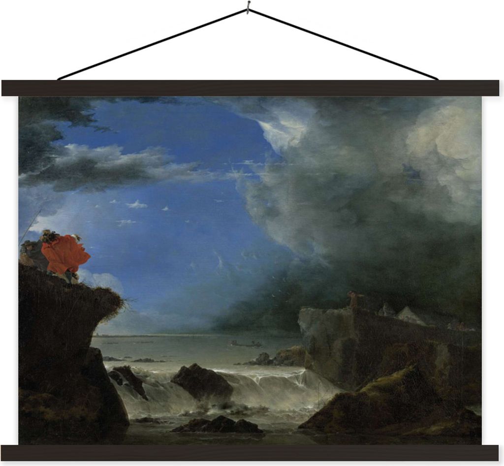MuchoWow Textilposter Die Durchbrechung des Sint-Anthonisdijk in Amsterdam - Gemälde von Jan Asselijn 120x90 cm mit schwarzem Rahmen - Aufhänge...