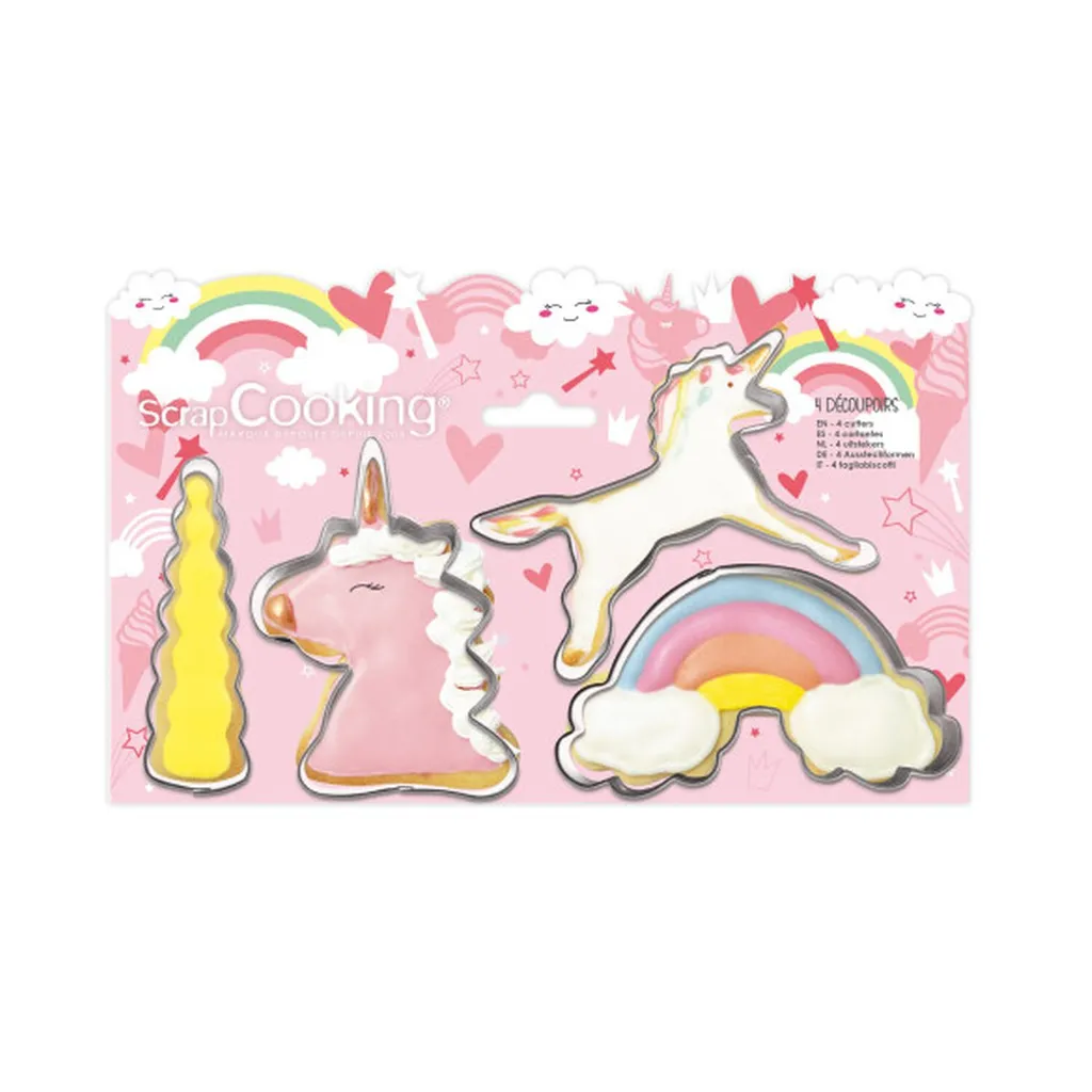 Tagliabiscotti Unicorno per Bambini | Set 4 Formine Divertenti Inox - 4