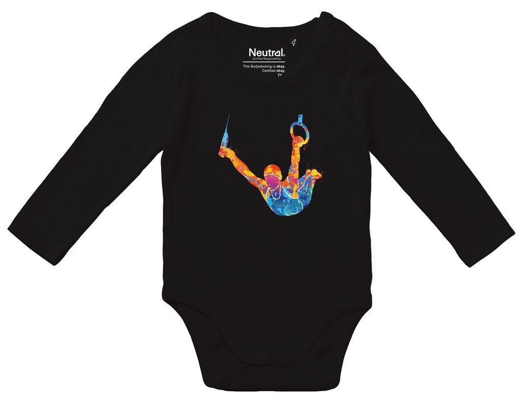 Huuraa Baby Body Gymnastik Ringe 62 Black Baumwolle Fairtrade Langarmbody Geschenkidee