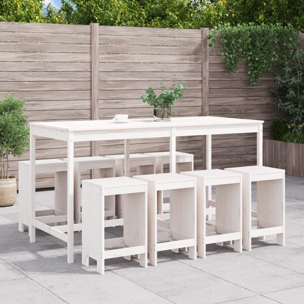 "2026 Promotion" 9-tlg. Gartenbar-Set Weiß Massivholz Kiefer - Gartenmöbelset CC9449