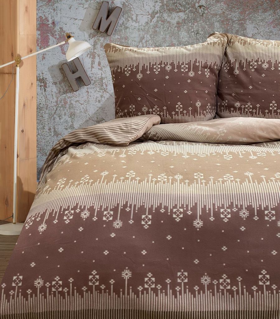 Winter Bettwäsche 200x200 cm Thermo Fleece beige braun