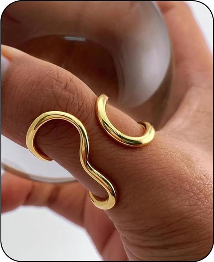 Ringe Gold Wasserfest - Asymmetrischer Ring Gold Damen - Dicke Chunky Schmuck - Geschwungene Ringe Frauen Gold
