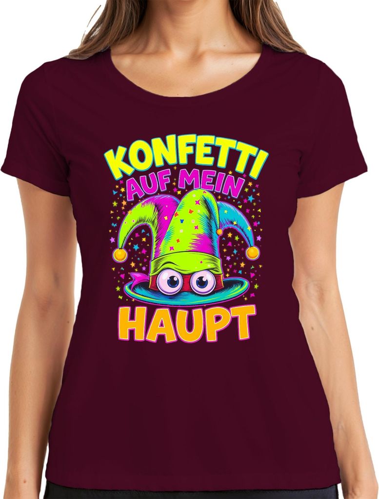 Konfetti auf mein Haupt Karneval Fasching Narrenkappe bunt lustig Damen T-Shirt, Burgundy, XL