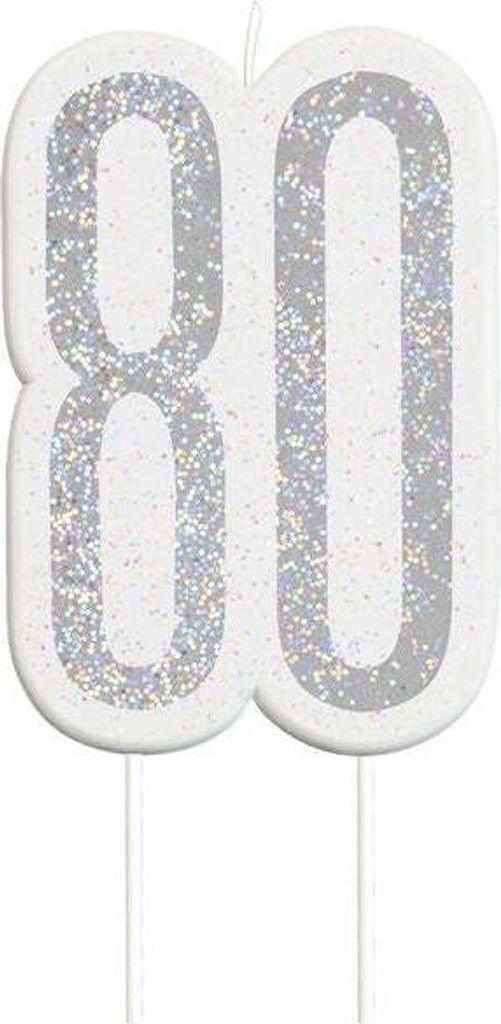 Glittering 80th Birthday Tortenkerze silber