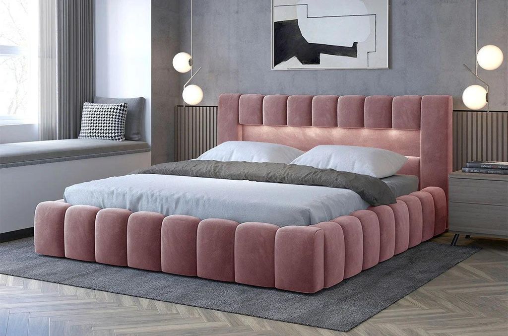Manželská čalúnená posteľ 140x200 VEMIO 1 - ružová Obrázok produktu 