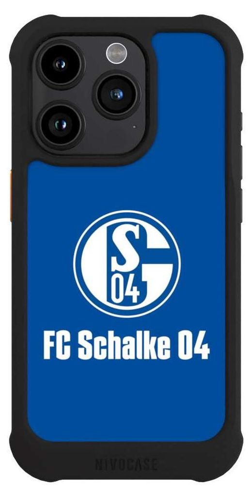 NIVOCASE Hülle für Apple iPhone 15 Pro Stoßfeste Handyhülle NIVOmax Case Schwarz FC Schalke 04 Logo Offizielles Lizenzprodukt