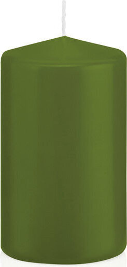 Stumpenkerzen Olive 100 x Ø 58 mm, 16 Stück, russarm, tropffrei, hochwertiger Docht