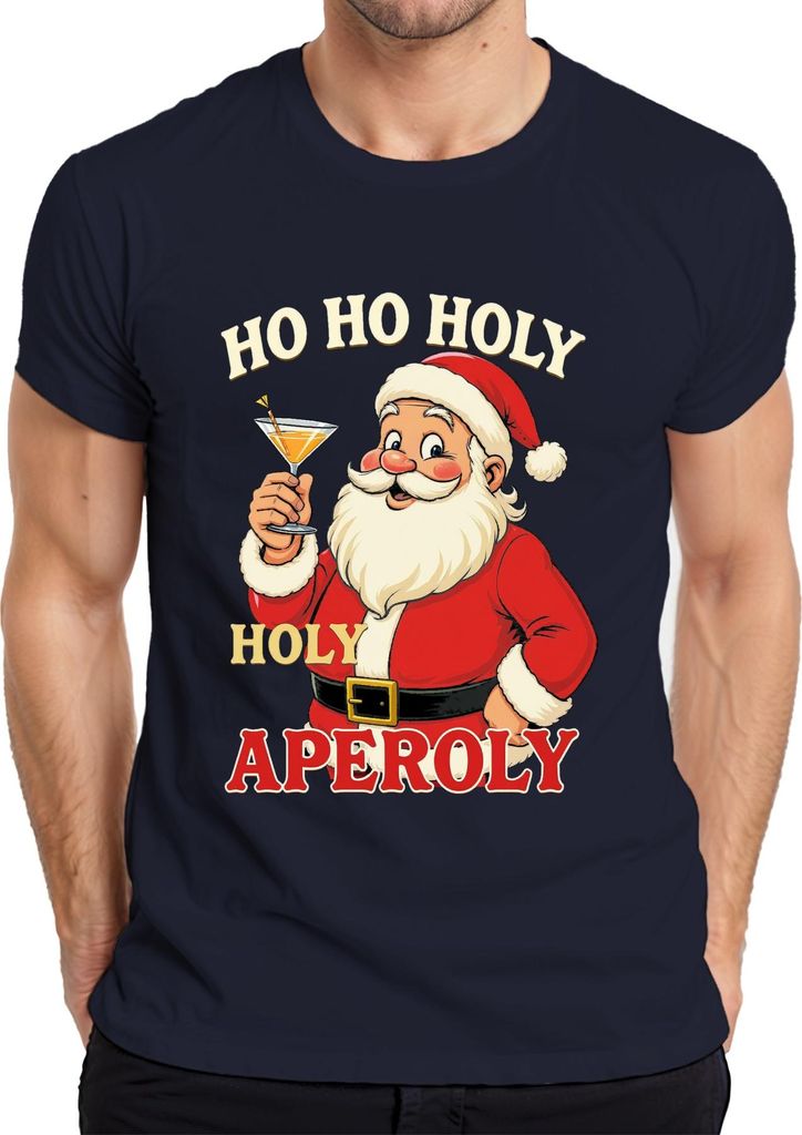 HO HO HOLY APEROLY Weihnachtsmann Aperol Spritz Weihnachten Spaß Herren T-Shirt, Navy, S