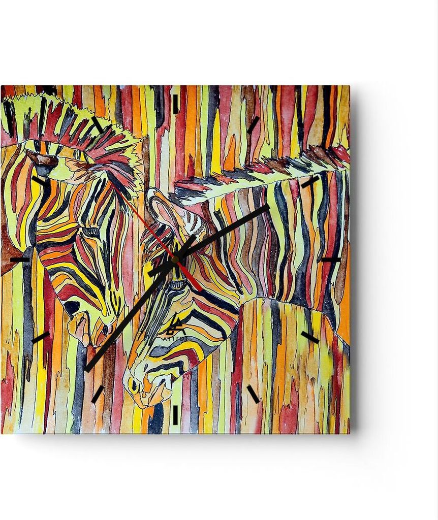 Wanduhr - Quadrat - Glasuhr - Zebra Abstraktion - 30x30cm - Schleichendes Uhrwerk - Lautlos - zum Aufhängen bereit - Dekoration Modern - Wanddekor...