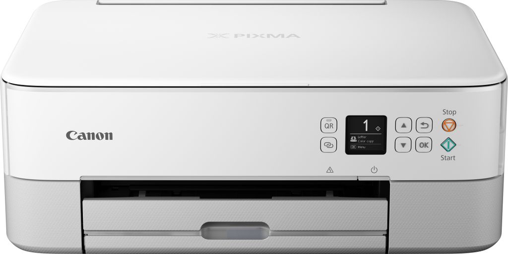 A front view of a white Canon PIXMA TS5351a printer.