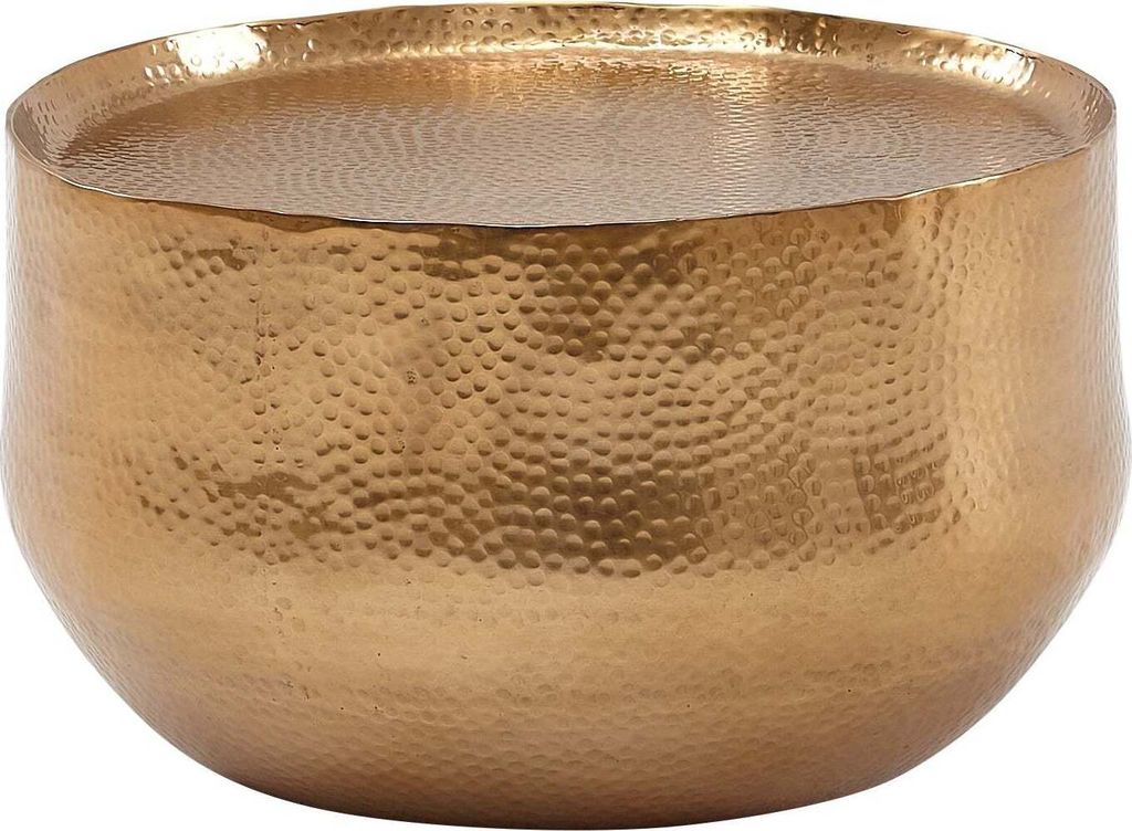 Couchtisch - Gold Aluminium - Kleine Runde Gehamerte Wohnzimmertisch - Orientalisches Design Runde Aluminium Couchtisch - 60x60x35 cm