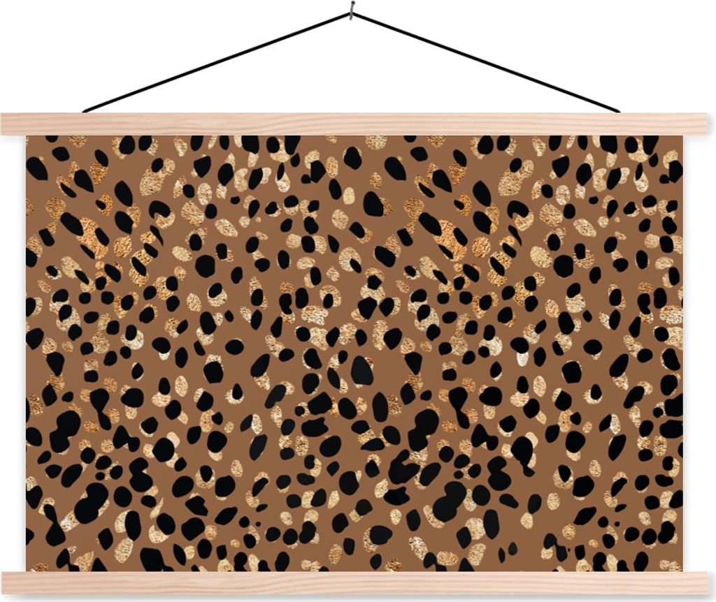 MuchoWow Textilposter Tiermuster - Leopard - Gold - Braun 120x80 cm mit holzfarbenen Rahmen - Aufhängeset
