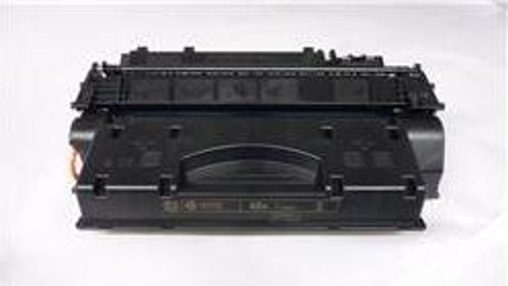 A black toner cartridge is shown against a white background.