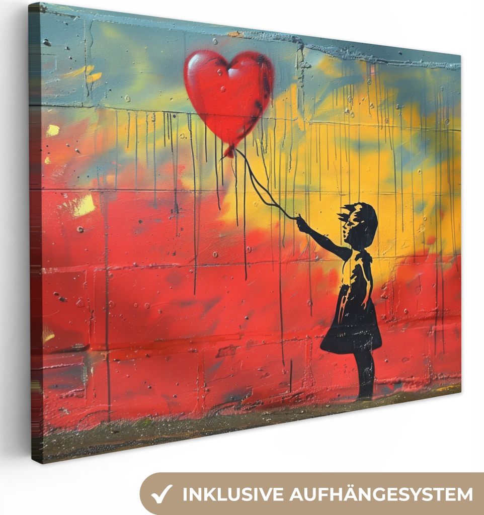 Wanddeko 80x60 cm - Banksy - Farbenfroh - Mädchen - Straßenkunst, Wandbilder, Wanddeko Wohnzimmer