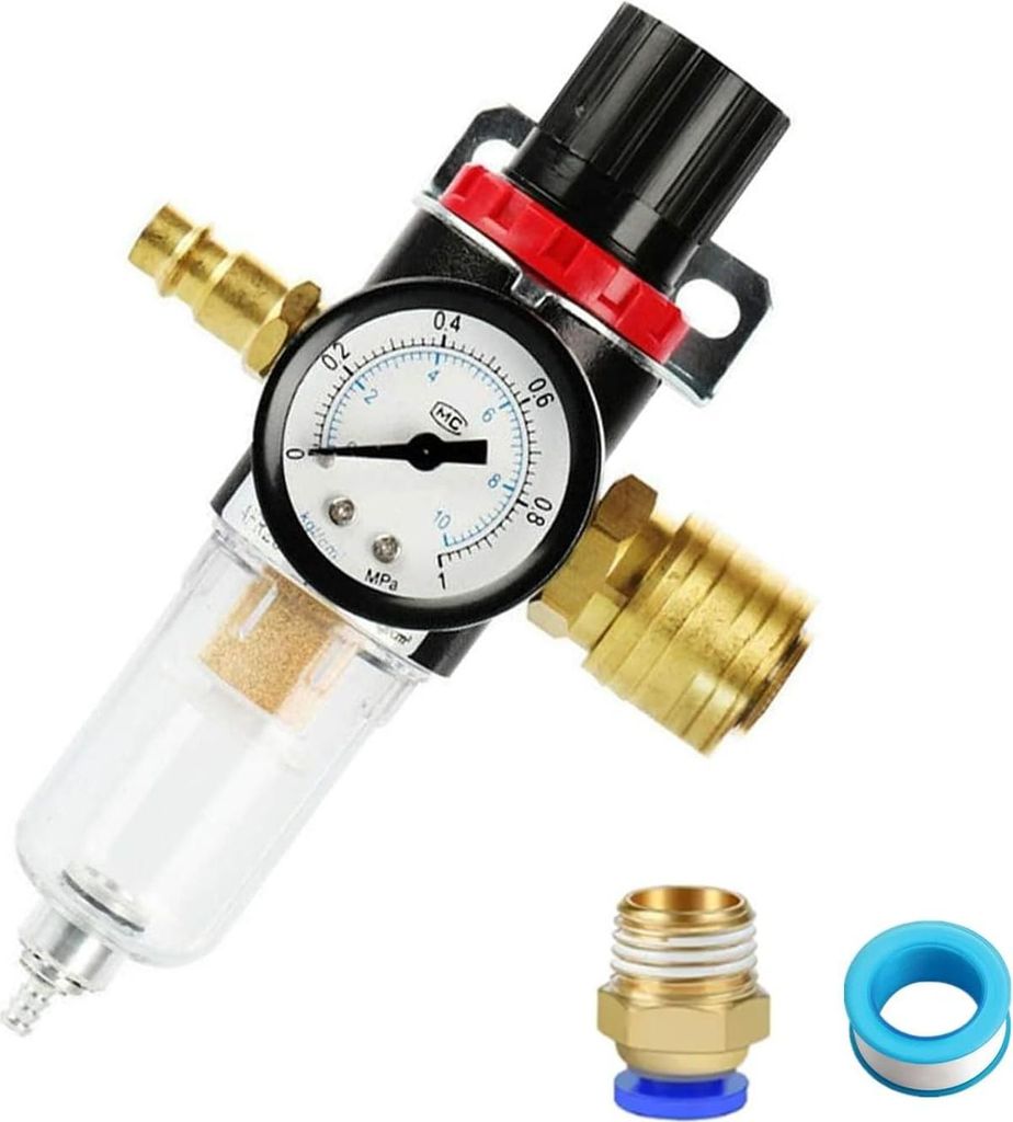 Druckluft-Druckregler 1/4 Zoll - Kompressor Öl-Wasserabscheider mit Luftfilter & Schnellkupplungen