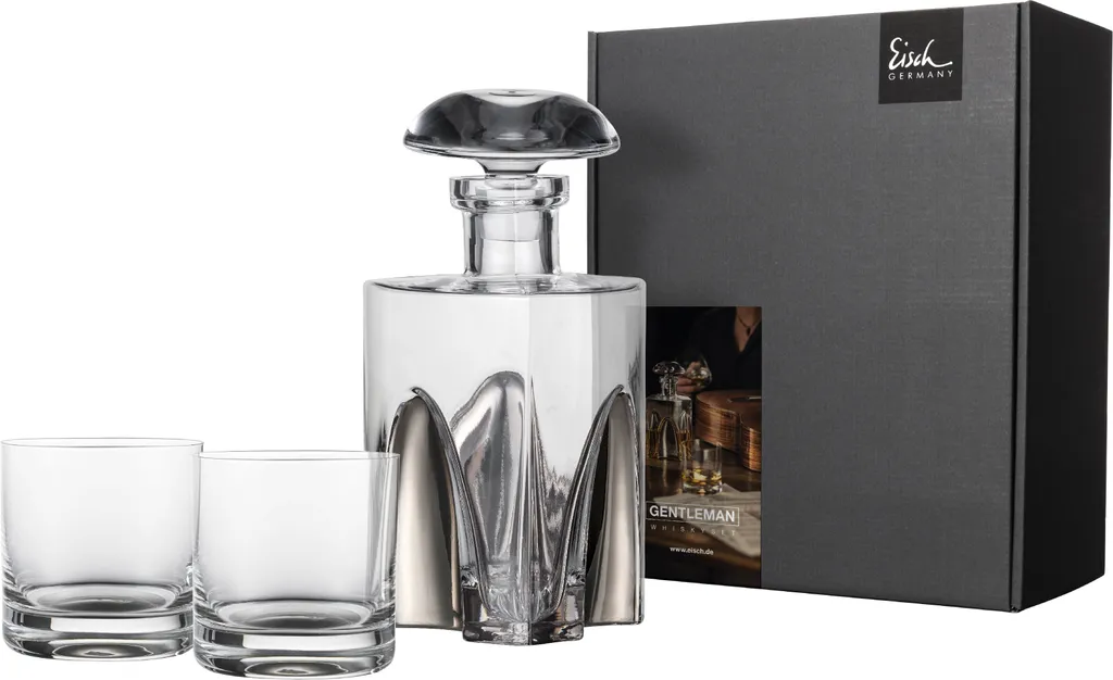 Service à Whisky en Cristal avec Carafe et Verres Finition Platine Eisch