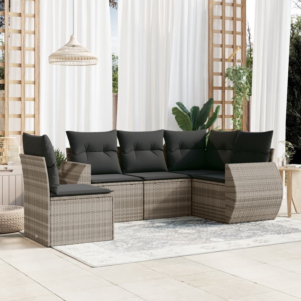 "2026 Promotion" 5-tlg. Garten-Sofagarnitur/Terrassenmöbel - mit Kissen - Hellgrau Poly Rattan - Gartenmöbelset CC12714