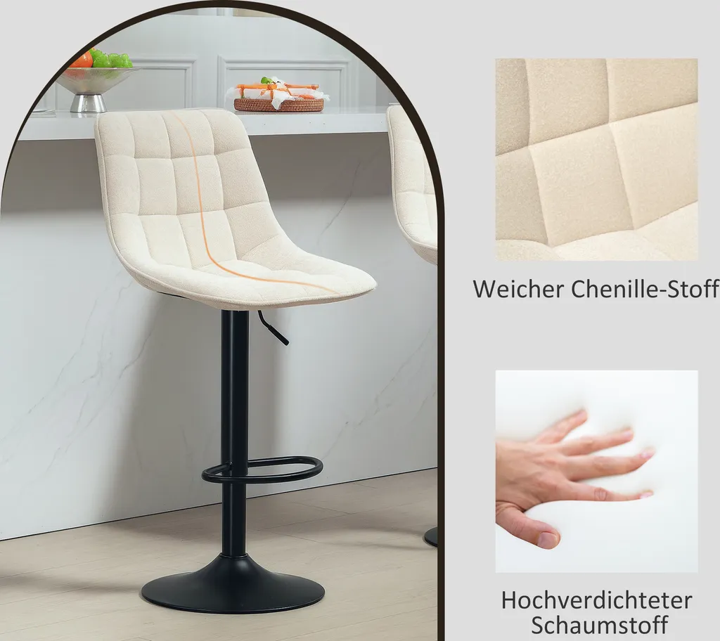 Tabourets de Comptoir Pivotants 360° Beige, Structure Acier, 2 pcs