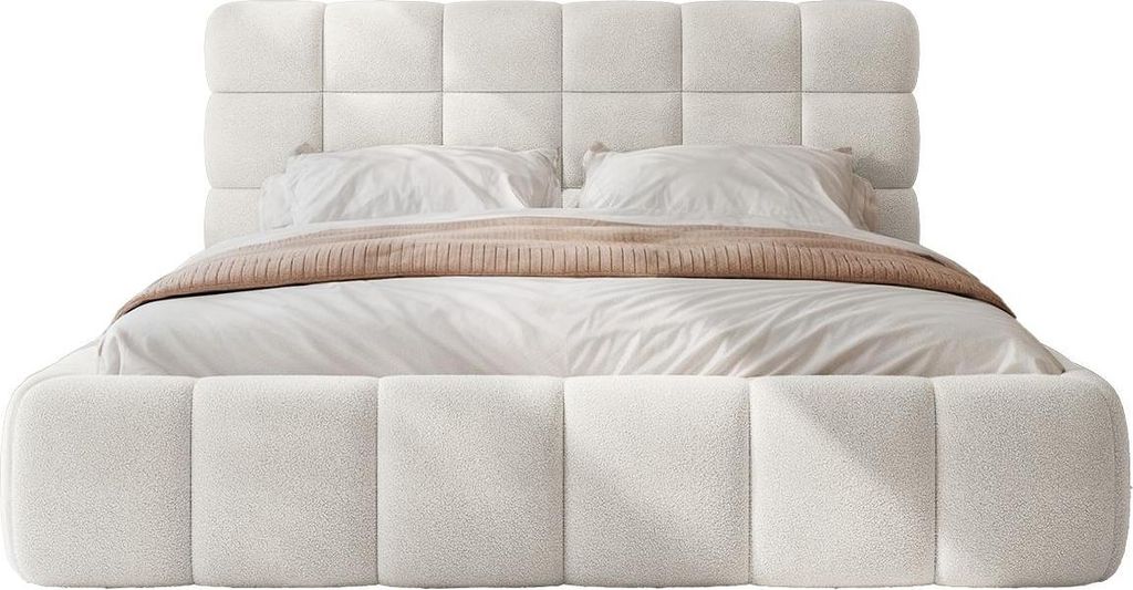 FEDVE Polsterbett BIVIO aus Bouclé-Stoff 180x200 cm, Weiß