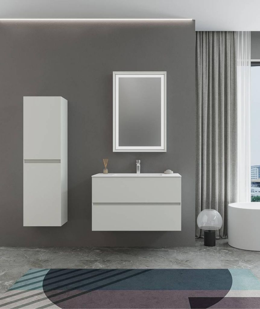 Orka | Badmöbel Set - 120 Cm - Matt Weiß - Spiegelschrank, Hygienisch, Modern - lautloses Schließen