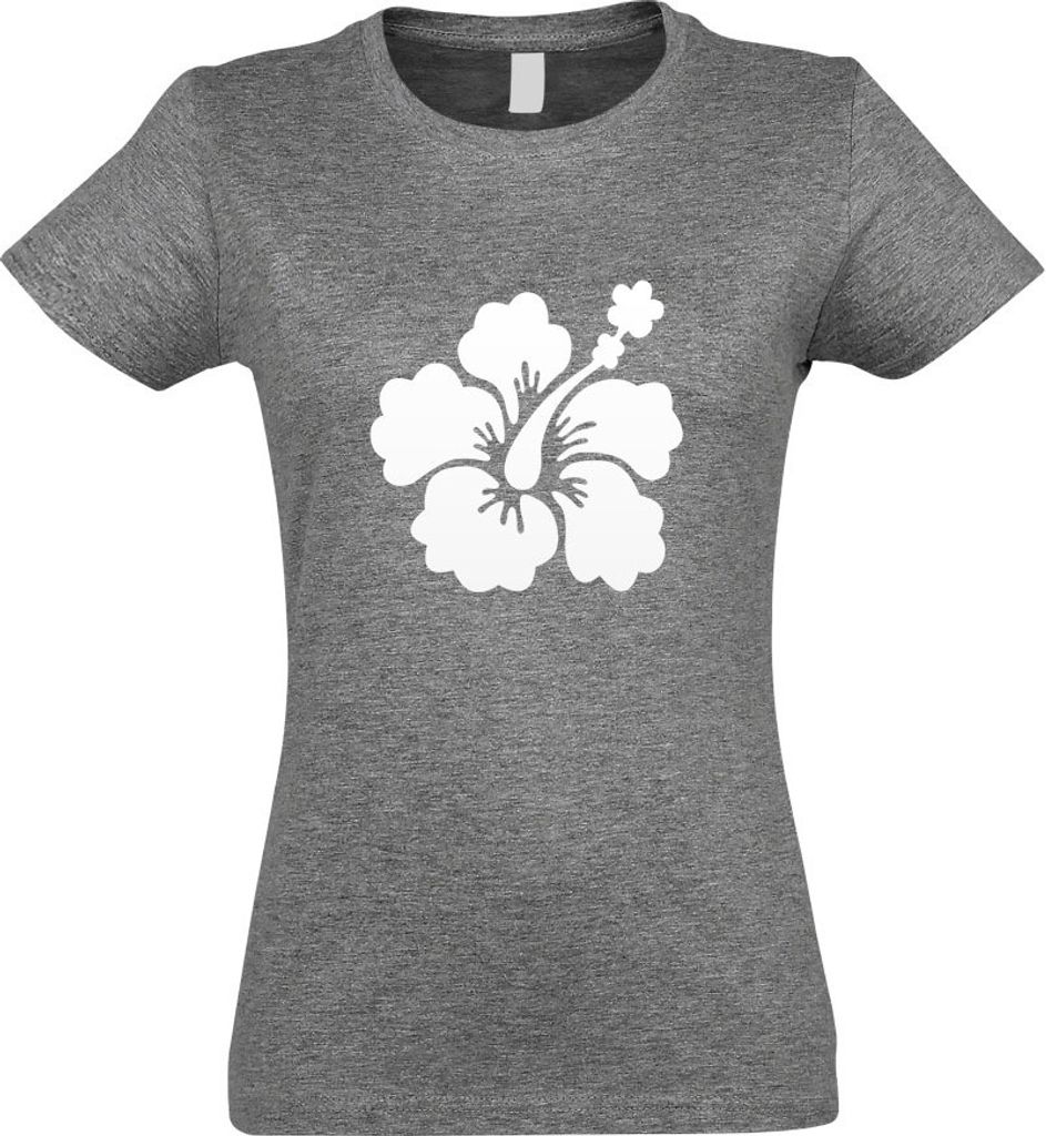 Kiwistar - T-Shirt tailliert - Damen - Graumeliert - Hibiskus Blüte - mit Motiv Bedruckt - Funshirt Design - Sport - Freizeit - Damen - S