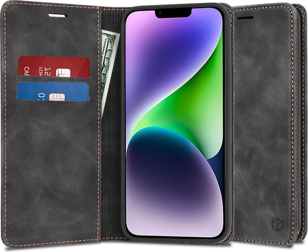 Techsuit Confy Book Wallet Klapphülle für Apple iPhone 14 Plus - Schwarz