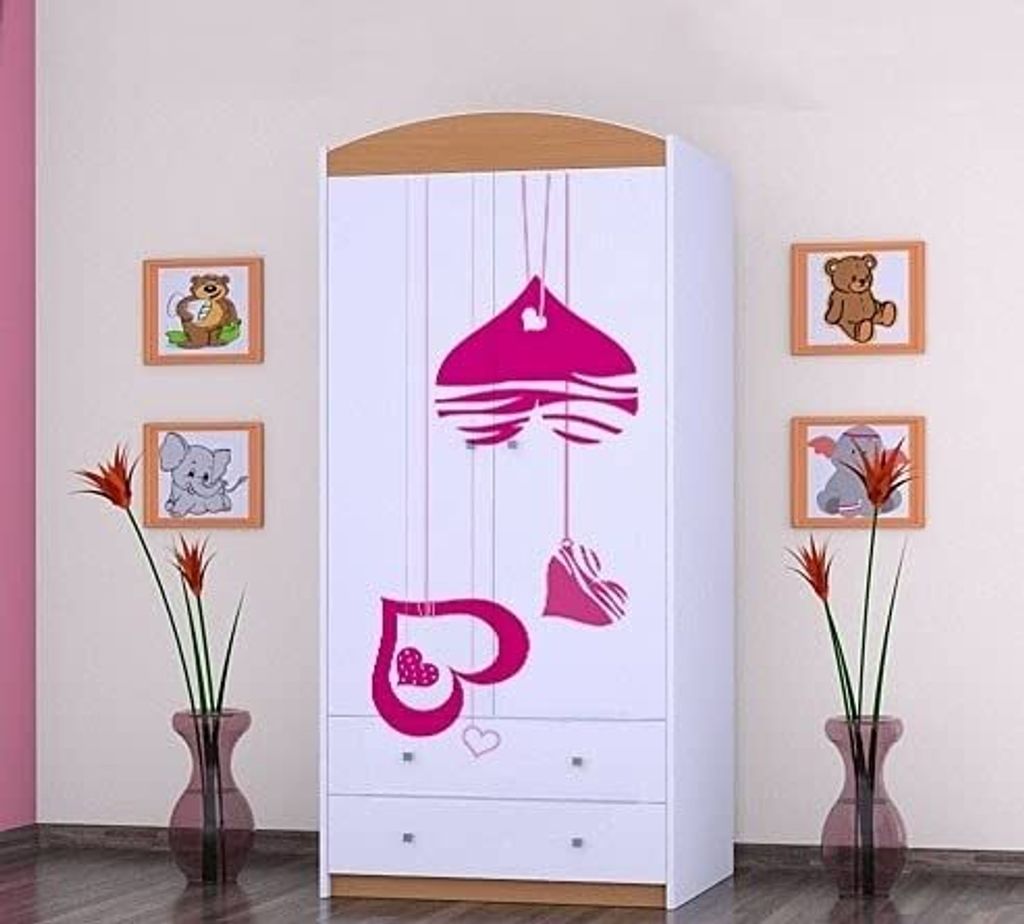 BDW Kleiderschrank, 2 Türen, 2 Schubladen, Garderobenschrank, 180x90 cm, Buche