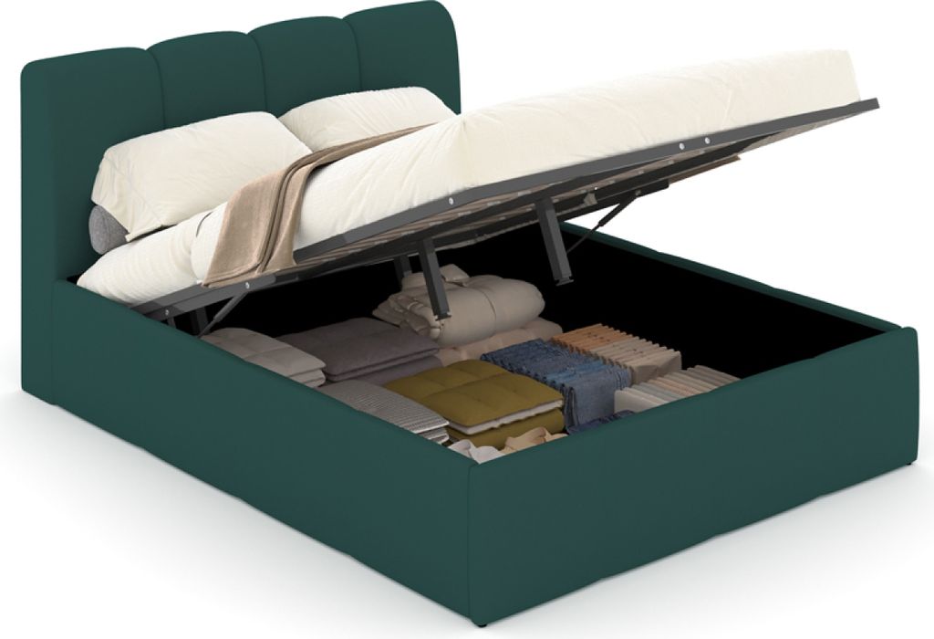 BALTIMORE Wolkenbett mit Truhe 160x200cm grüner Samt