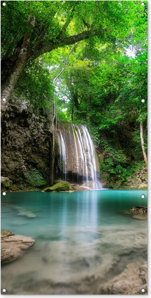 MuchoWow 80x160 cm Outdoor-Poster Gartendeko Sichtschutz Garten Poster für den Garten Dschungel - Wasserfall - Pflanzen - Wasser - Natur