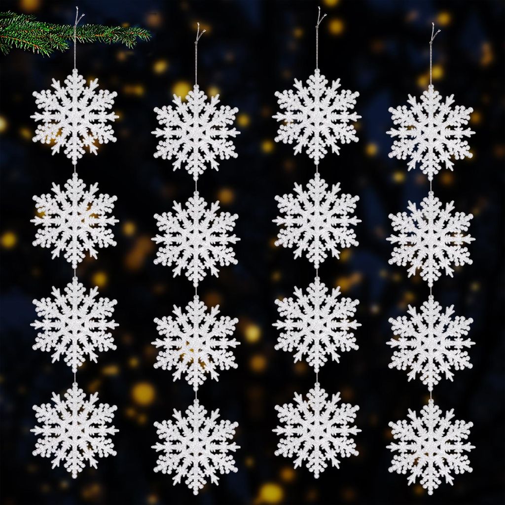 COM-FOUR 16x Christbaumschmuck mit Glitzereffekt - Weihnachtsdeko Schneeflocke - Anhänger für Weihnachten in weiß