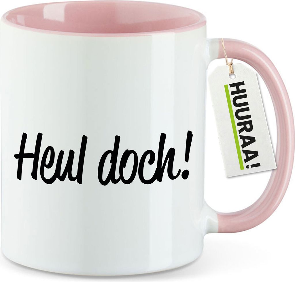 Huuraa Kaffeetasse Heul doch Schriftzug 330ml Rosa Keramik Kaffeebecher Geschenkidee