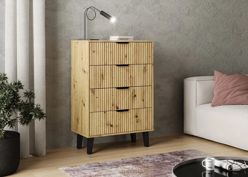 Commode avec tiroirs SITIVE SLIM chêne artisanal et noir mat moderne