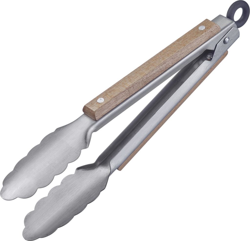 Thiru Grillzange mit Edelstahllaffen, Holz Griffen und Aufhängeöse, 27 cm