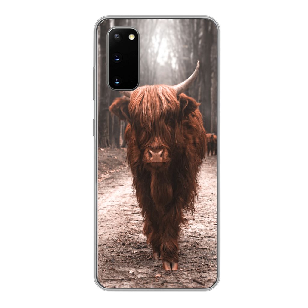 MuchoWow Handyhülle Schutzhülle Hülle für Samsung Galaxy S20 Schottischer Hochländer - Wald - Kuh - Tiere - Natur Silikon Softcase Handy Hü...