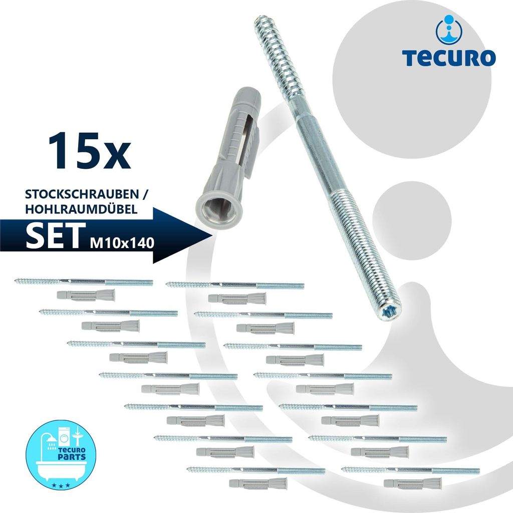 tecuro Stockschr. M 10 x 140mm, Stahl verzinkt mit Dübel 12,0 x 71mm - VPE 15 Stück