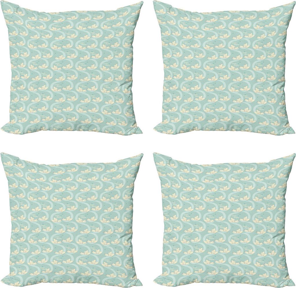 ABAKUHAUS Elefant Kissenbezug Set (4 Stück), Nursery Tier auf Crescent, Moderner Doppelseitiger Digitaldruck, 45 cm x 45 cm, Almond Grüne Sahne