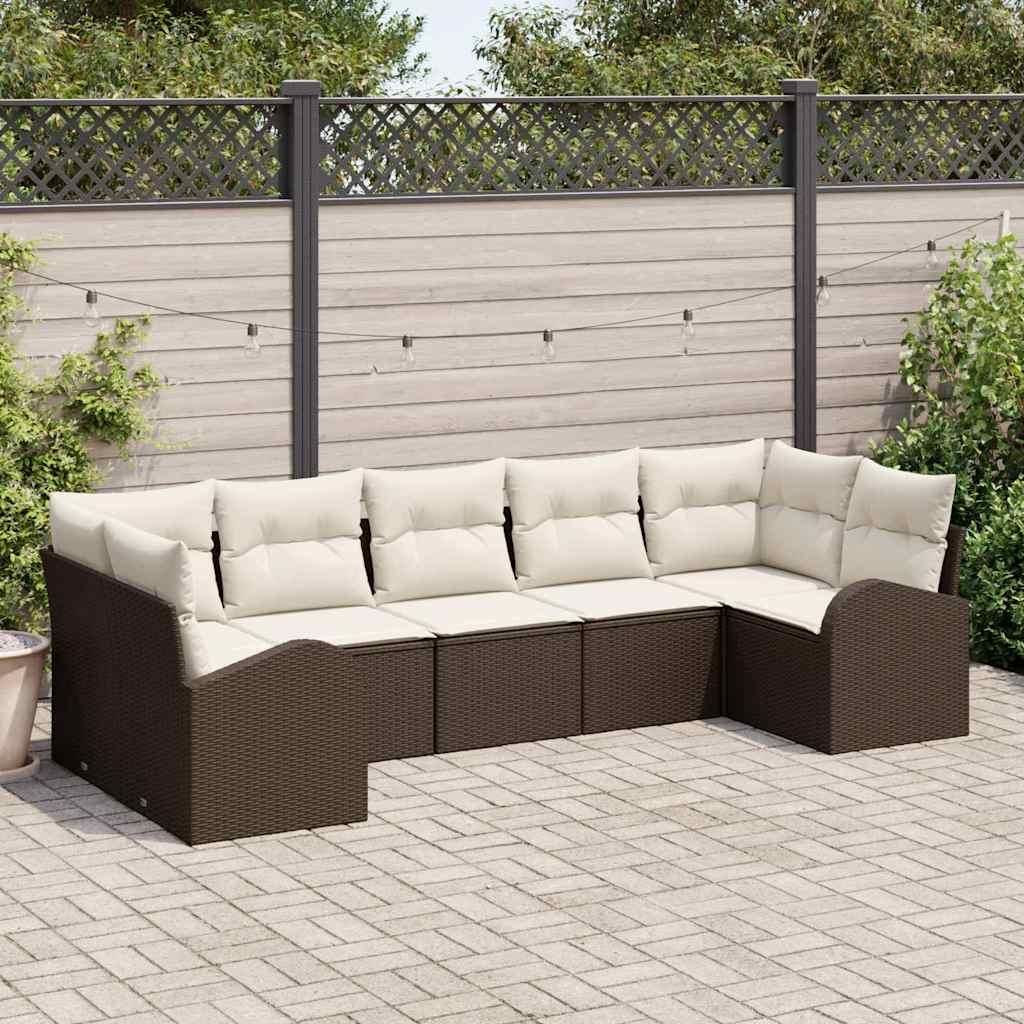 Maison Exclusive - Gartensofa-set mit Kissen 7 pcs Braun und Weiß Poly-Rattan