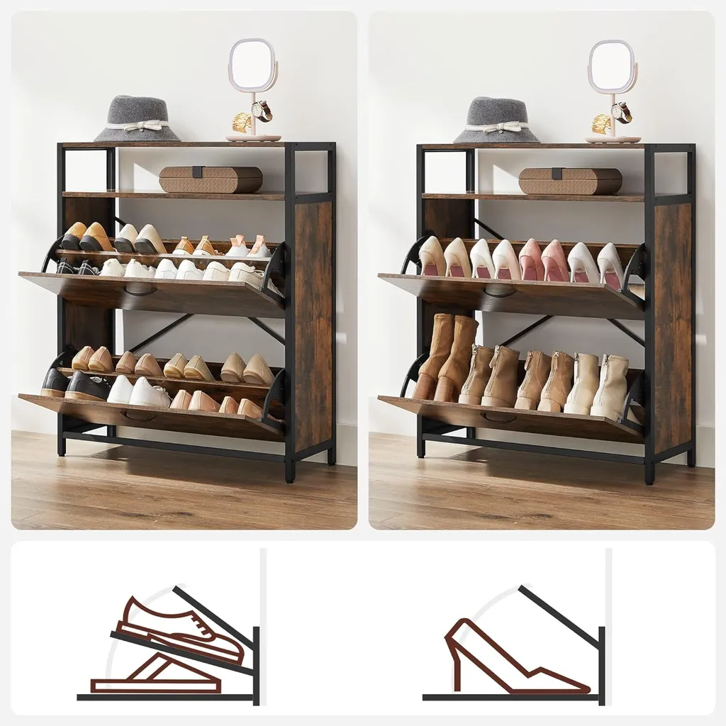 Meuble à Chaussures Gain de Place avec 2 Compartiments Basculants Blanc