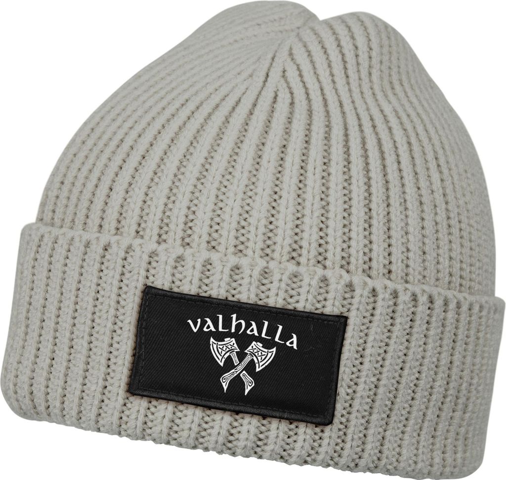 Damen Beanie Wintermütze Patch Valhalla Viking Axt Nordische Mythologie Odin Aufdruck Print Strickmütze Neverless