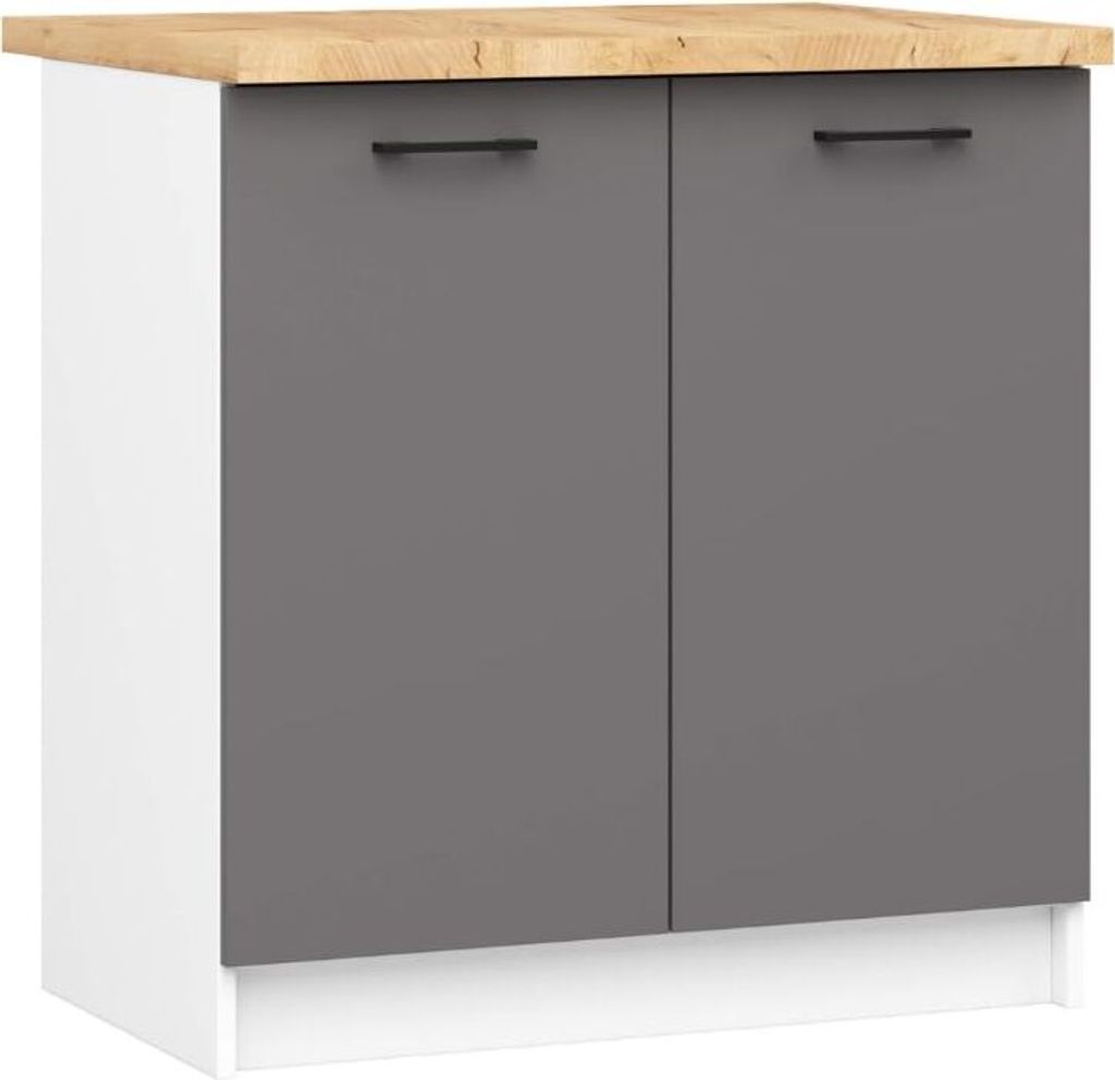 BDW Küchenschrank, Schrank Küche Arbeitsplatte, Schrank 80, Weiß/Grau
