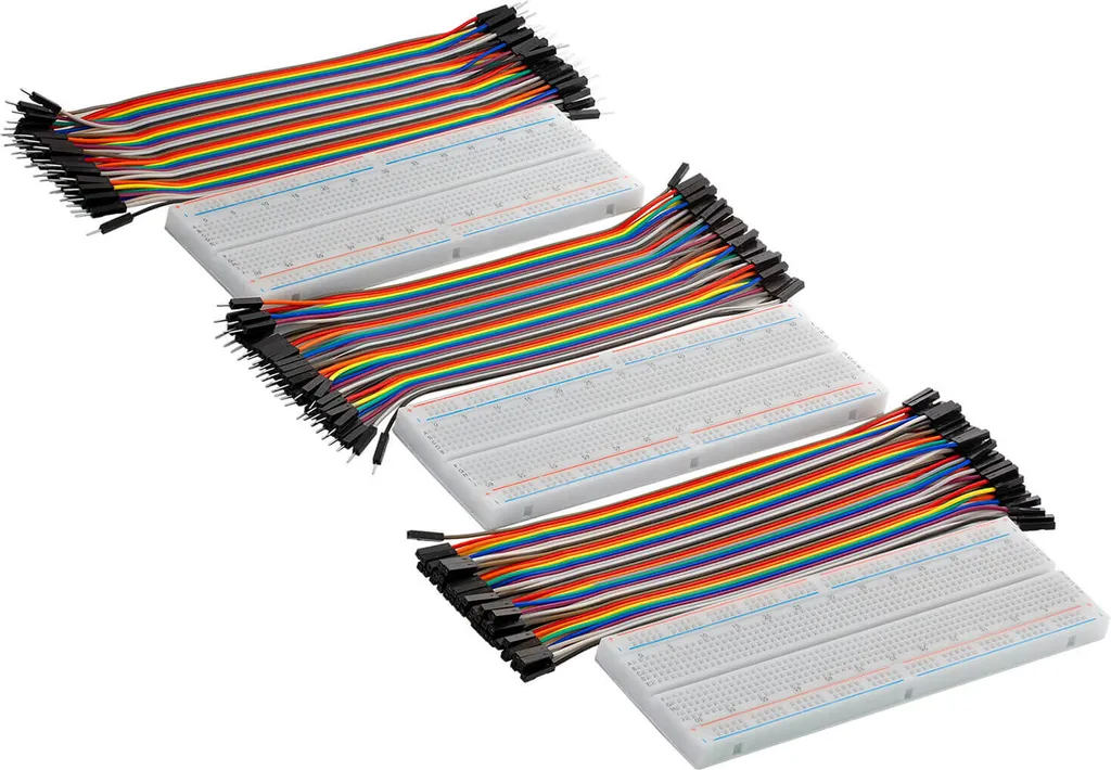 Kit Breadboard MB102 Robuste avec 3 Sets de Câbles Cavalier Multicolores