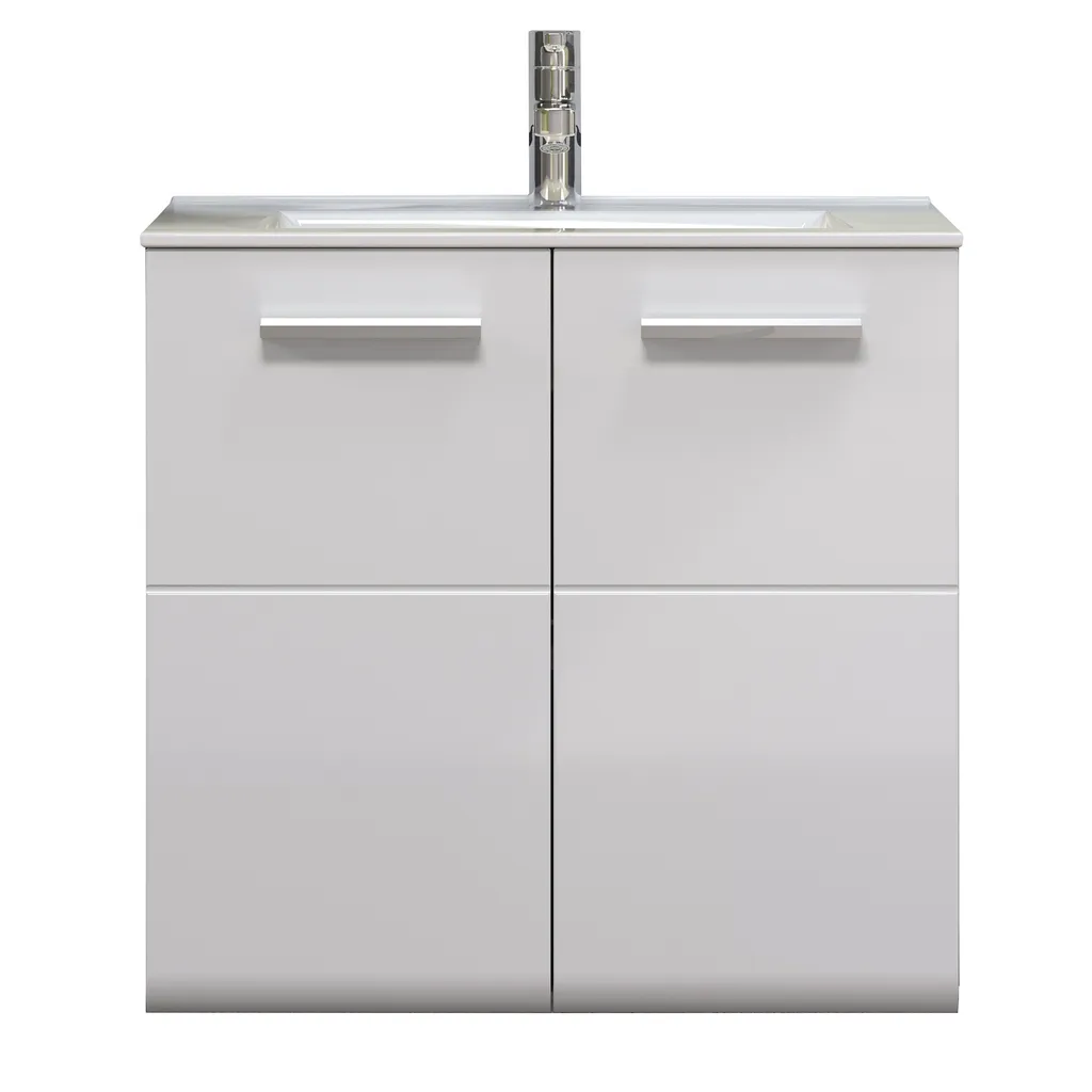 Meuble sous lavabo gain de place Riva 2 portes blanc et gris pour salle de bain