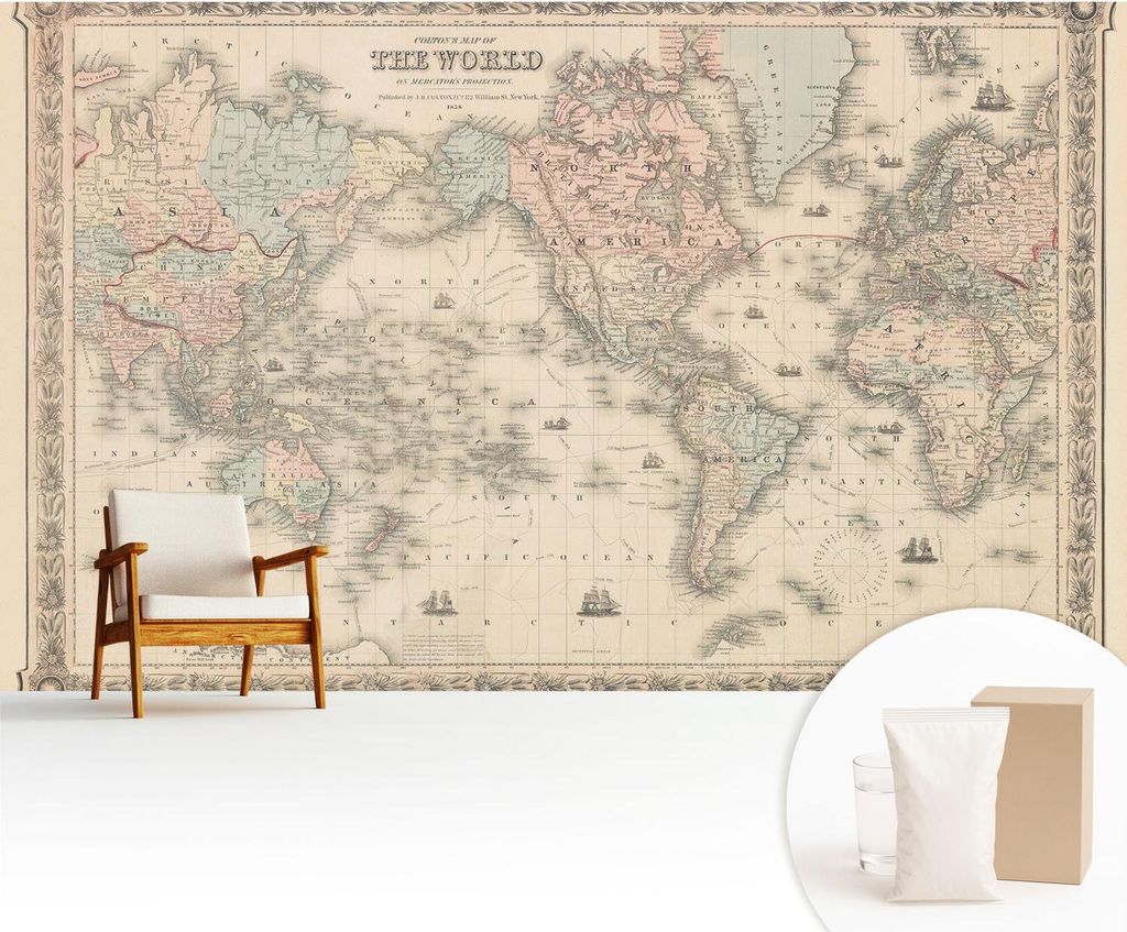 Fototapete - 416x254 cm - Tapete - Wandtapete - Wandbilder - Dekofolie - Tapete Folie - Wand - Dekoration - Wohnzimmer - Historische Karte