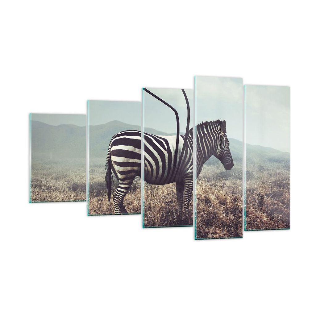 Bilder auf glas - Zebra Tier Wiese - 100x60cm - Glasbilder - Wandbilder - Kunstdruck - zum Aufhängen bereit - Wanddekoration aus Glas - Glas Bilde...