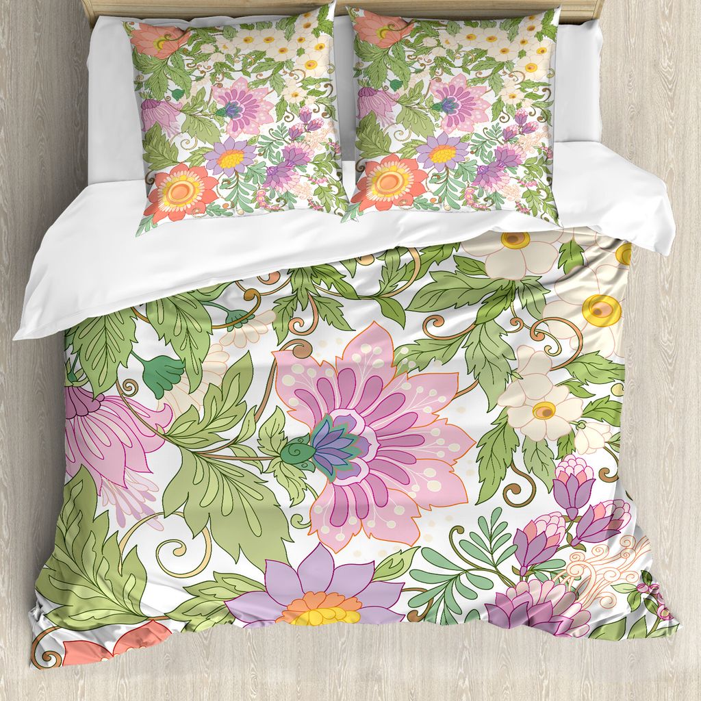 ABAKUHAUS Blumen Bettbezug Set für Einzelbetten, Pastellblumen Nostalgie, Milbensicher Allergiker geeignet mit Kissenbezug, 200 cm x 200 cm - 80 x...