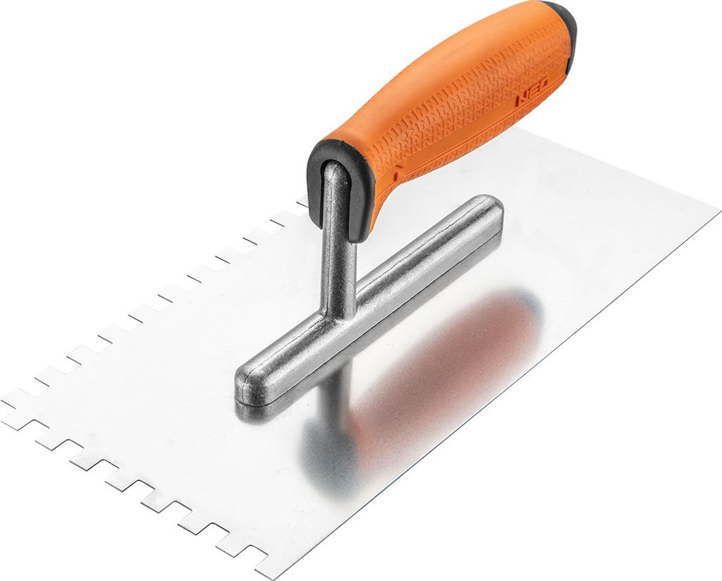 NEO TOOLS Glättekelle, gezahnt, 270x128 mm, Blattstärke: 0,7 mm, 8 mm zahn, rostfrei | Ergonomischer Kunststoffgriff, Blatt aus rostfreiem Stahl