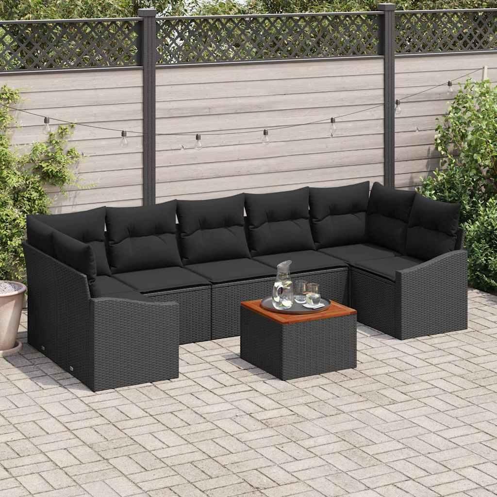 "Rabatt" Gartensofa-set - Balkonmöbel/Terrassenmöbel - mit Kissen 8 pcs Schwarz Poly-Rattan - Lounge-Dining set CC12626