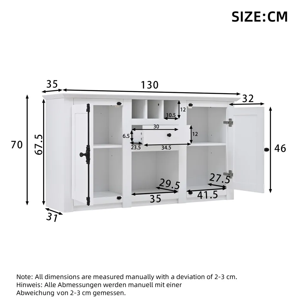 Buffet avec Rangement Semi-Ouvert et Porte-Bouteilles - Commode Blanche